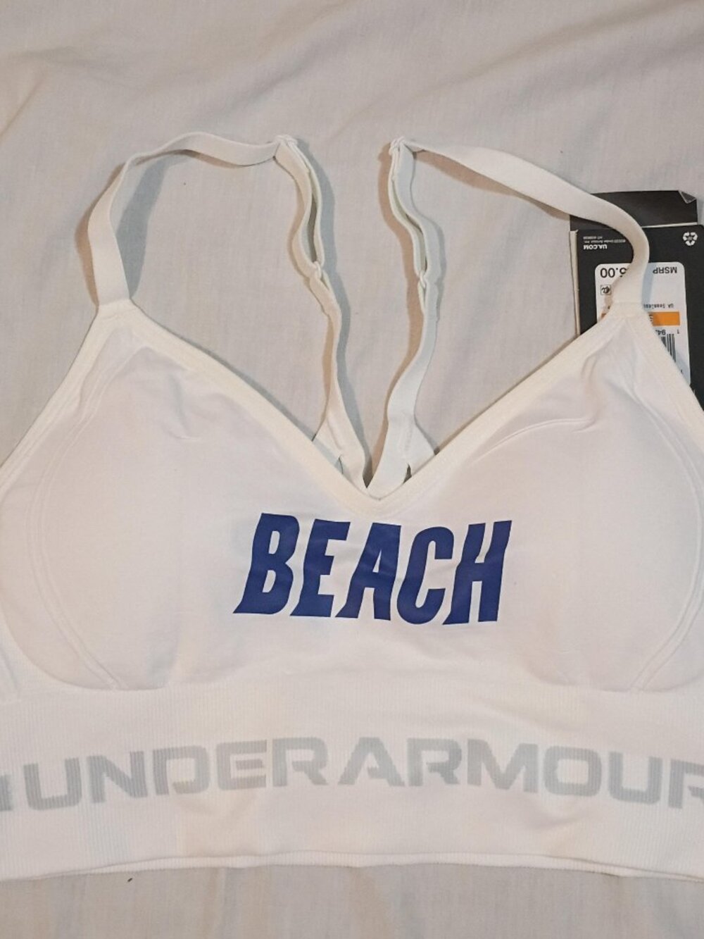 Under Armour Sports Bra Women's Small Beach Graphic Logo Seamless Low Impact NWT